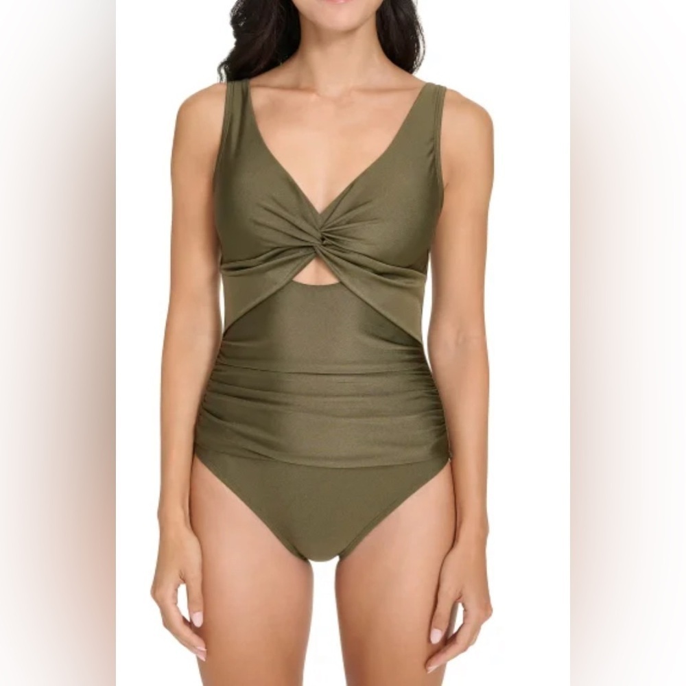 DKNY Twist Front 1 pc Swimsuit - Picture 1 of 9